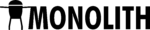 Logo noir et blanc comportant le mot « MONOLITH » avec une figure stylisée et abstraite avec de longs bras et jambes positionnés à gauche du texte.